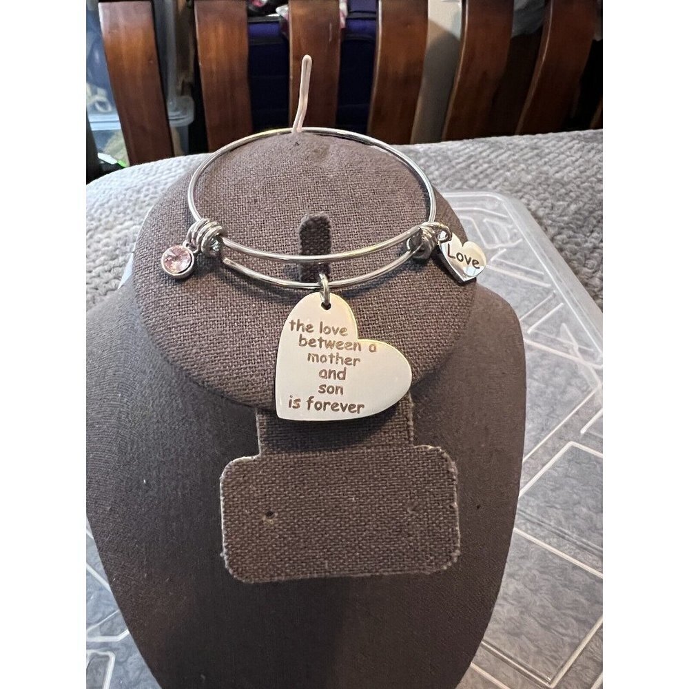 Inspirational Love between Mom and Son is Forever Cuff SS Bracelet W Charm
